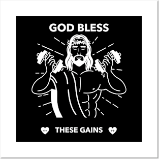 God Bless These Gains Fitness Posters and Art